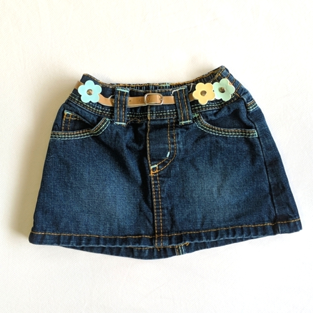 vintage old navy Y2K denim skirt with flower belt 6-12 months baby girl